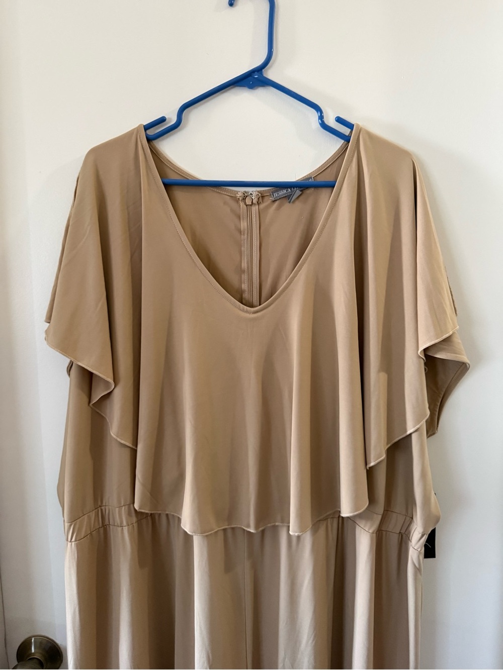 Jessica London Plus Taupe Beige Maxi Dress Long Elegant Drape Shoulder 28W NWT